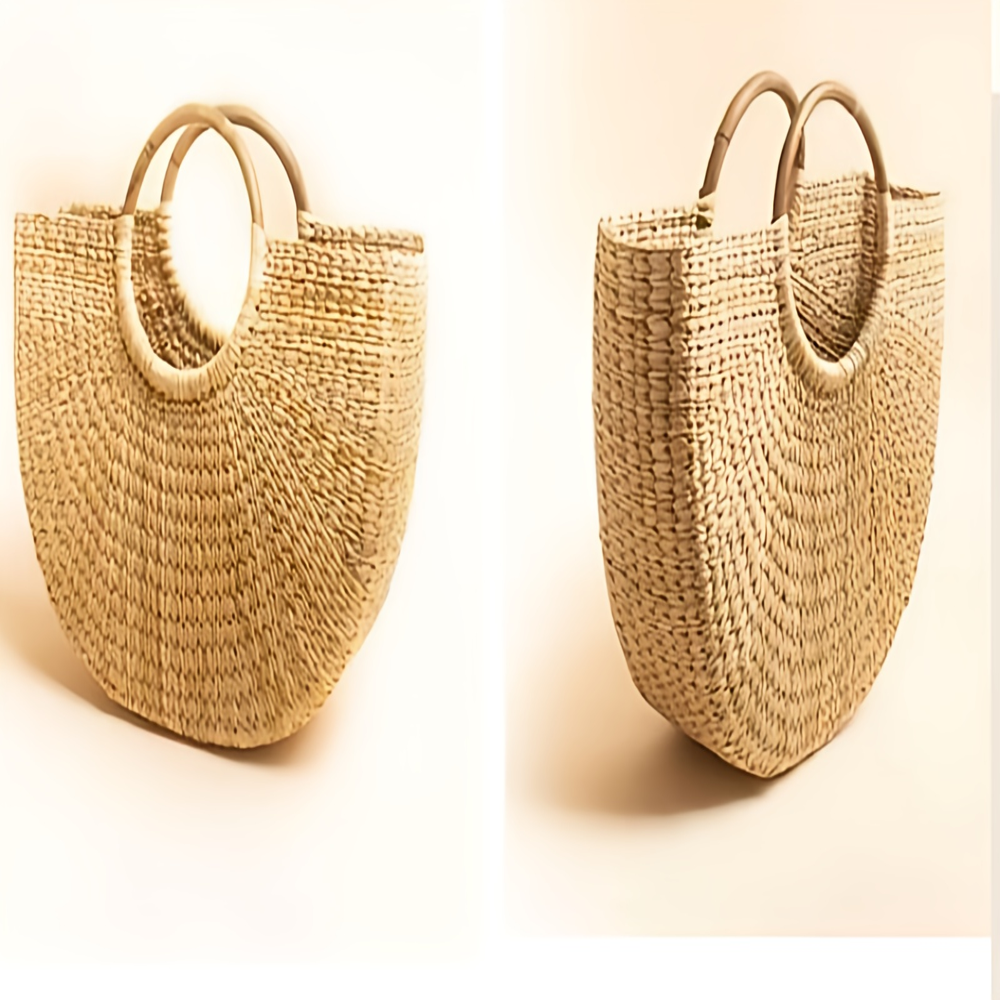 Seagrass Bag - 10x5x13 inches | Natural Eco-Friendly Material with Stylish Ring Handles