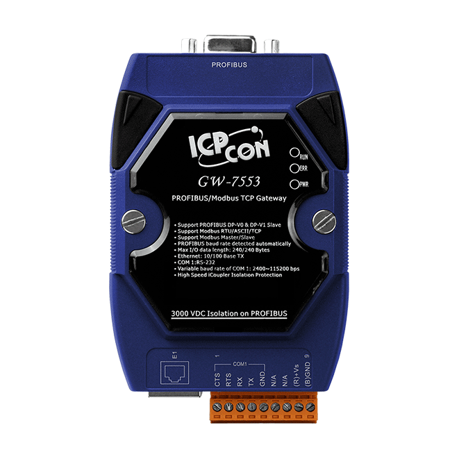Gw-7553-b - Plastic And Metal, 72 X 33 X 119 Mm | Blue, 2.5 Watt Power Consumption, -25 To +75°c Operating Temperature, 1 Year Warranty, Supports Modbus Tcp And Profibus Dp