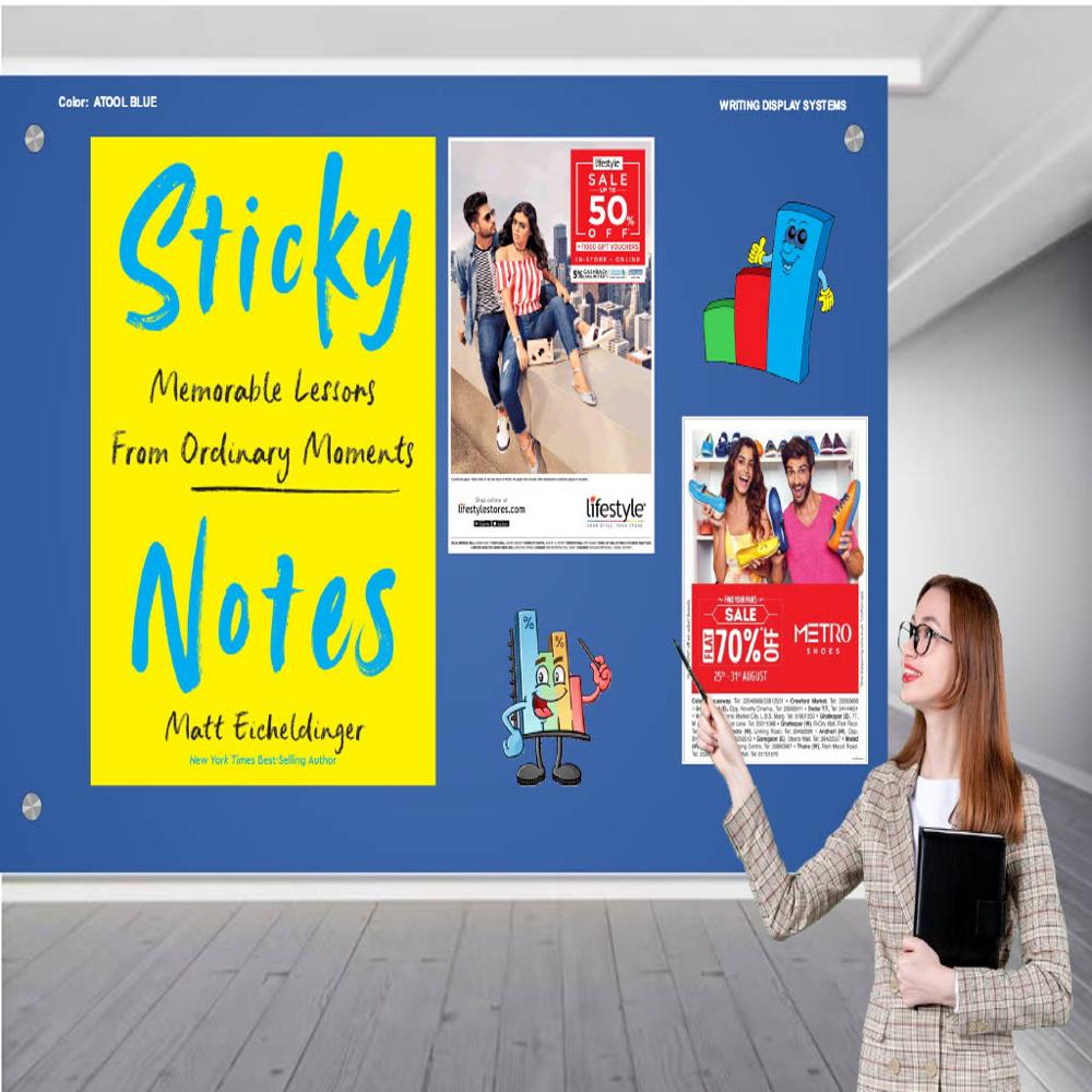MAGNETIC GLASS WRITING BOARD ATOOL BLUE