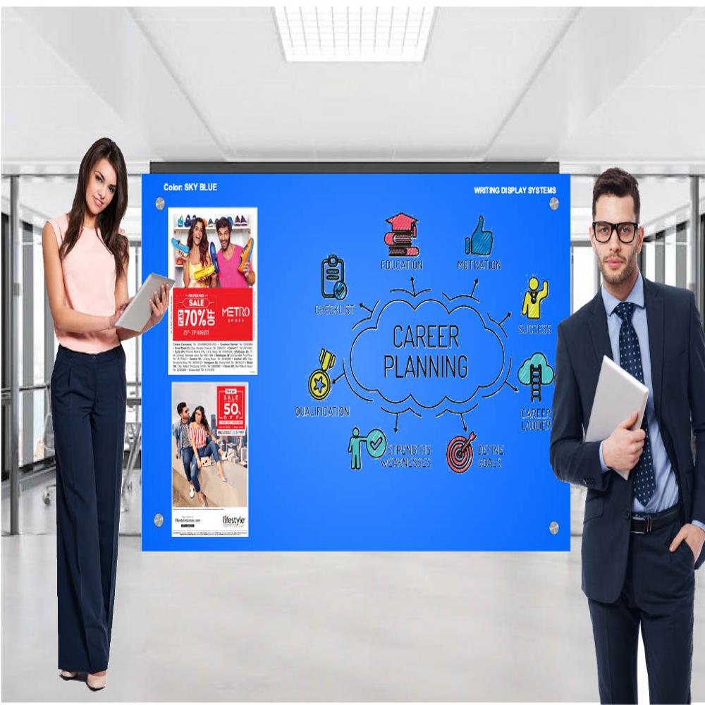 MAGNETIC GLASS WRITING BOARD SKY BLUE