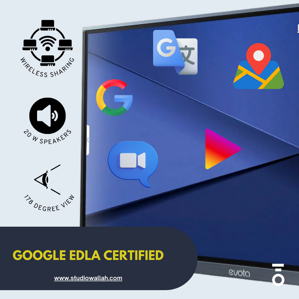 Evota Android 14 गूगल एडेले-सर्टिफाइड इंटरैक्टिव फ्लैट पैनल 86 इंच