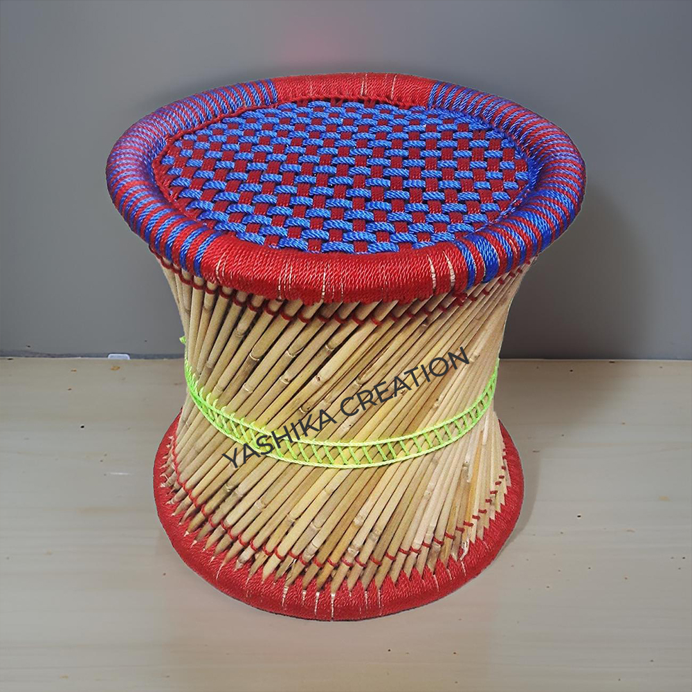 Multicolor Round Bamboo Mudda - High-quality Bamboo Material, Eco-friendly Design | Durable, Eye-catching Indian Style Outdoor Furniture
