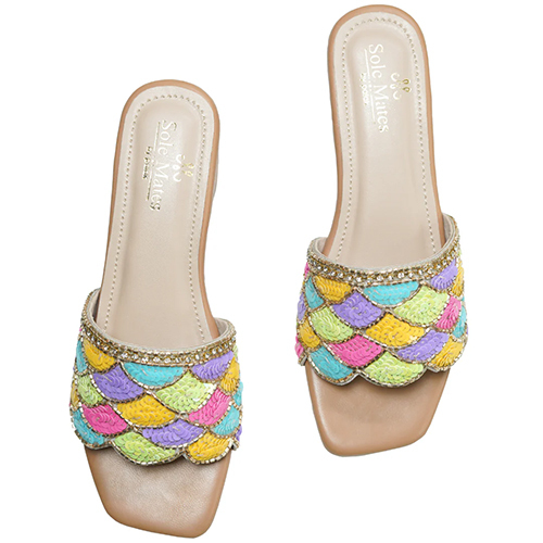 Rainbow Hand Crafted Slider Heels Sandal - Design: Trendy