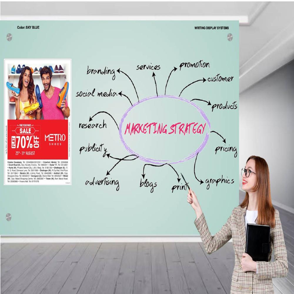 MAGNETIC GLASS WRITING BOARD SKY BLUE