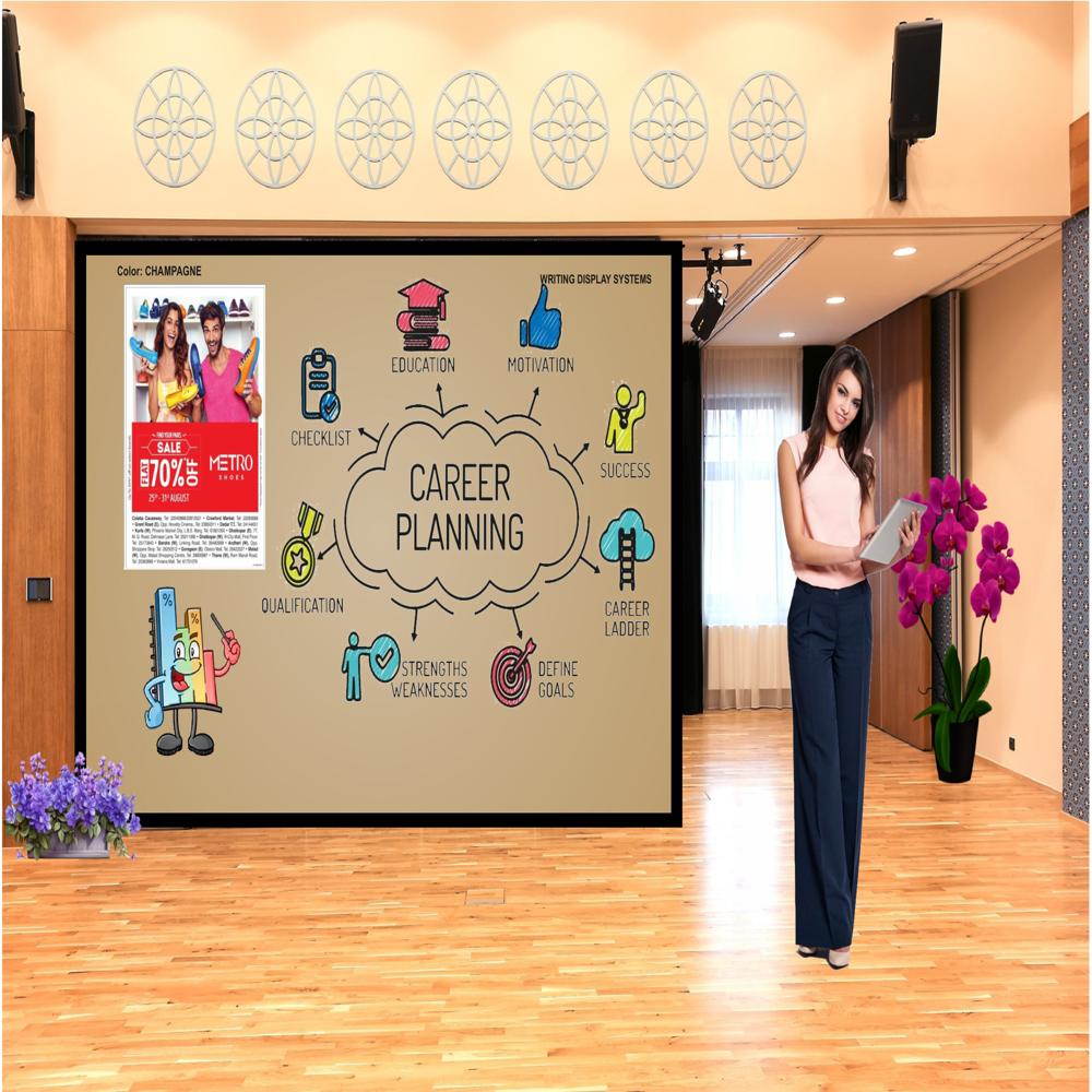MAGNETIC GLASS WRITING BOARD CHAM PAGNE WITH BLACK FRAME