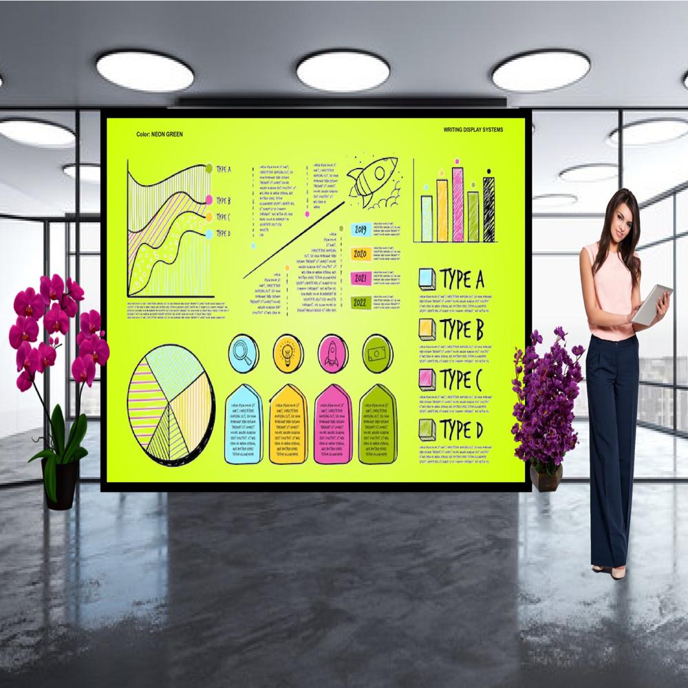 MAGNETIC GLASS WRITING BOARD NEON GREEN WITH BLACK FRAME