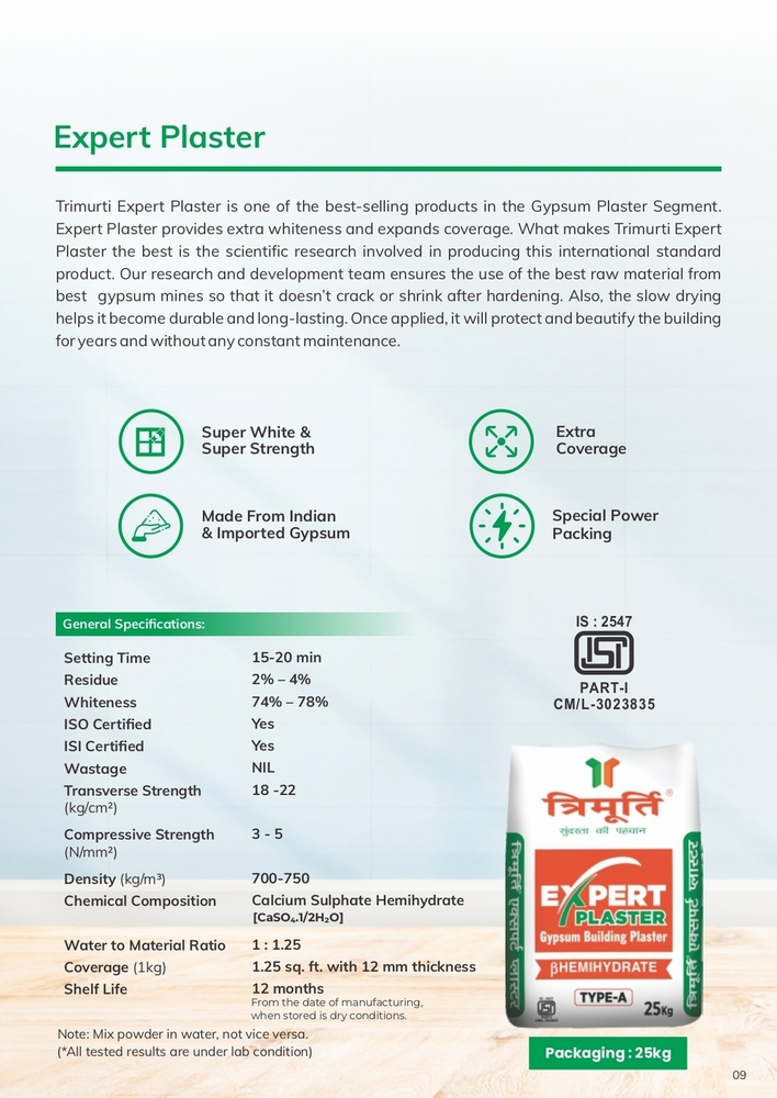 Trimurti 25 Kg Expert Gypsum Plaster (Plaster of Paris)