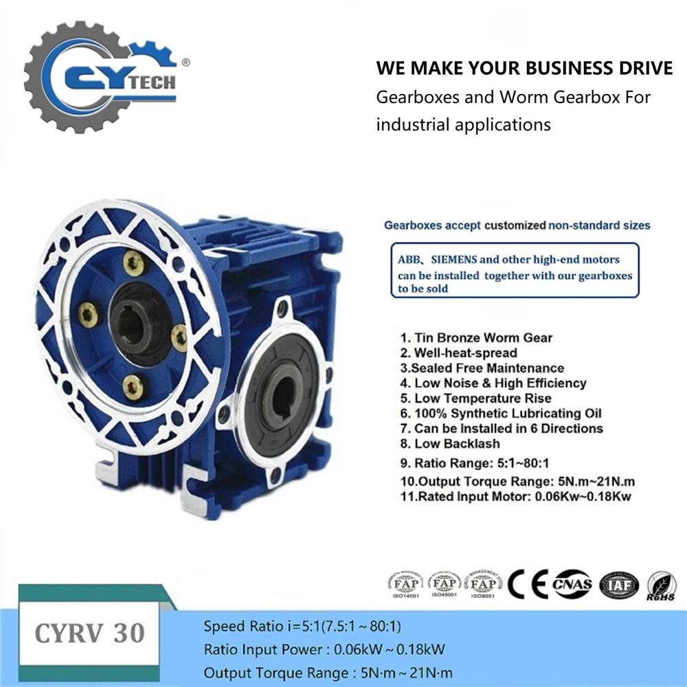 Chenyue High Torque Worm Gearbox Nmrv 30 Cyrv30 Gearbox Input 9/11mm Output 14mm Speed Ratio From 5:1 To 80:1 Free Maintenance - Color: Blue