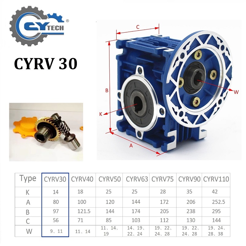 Chenyue High Torque Worm Gearbox Nmrv 30 Cyrv30 Gearbox Input 9/11mm Output 14mm Speed Ratio From 5:1 To 80:1 Free Maintenance - Color: Blue