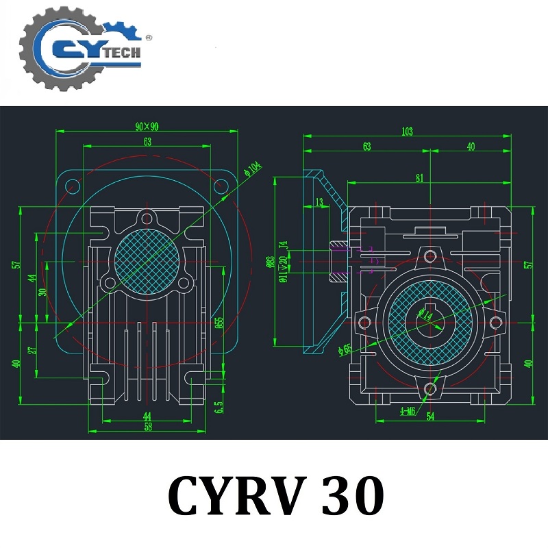 Chenyue High Torque Worm Gearbox Nmrv 30 Cyrv30 Gearbox Input 9/11mm Output 14mm Speed Ratio From 5:1 To 80:1 Free Maintenance - Color: Blue