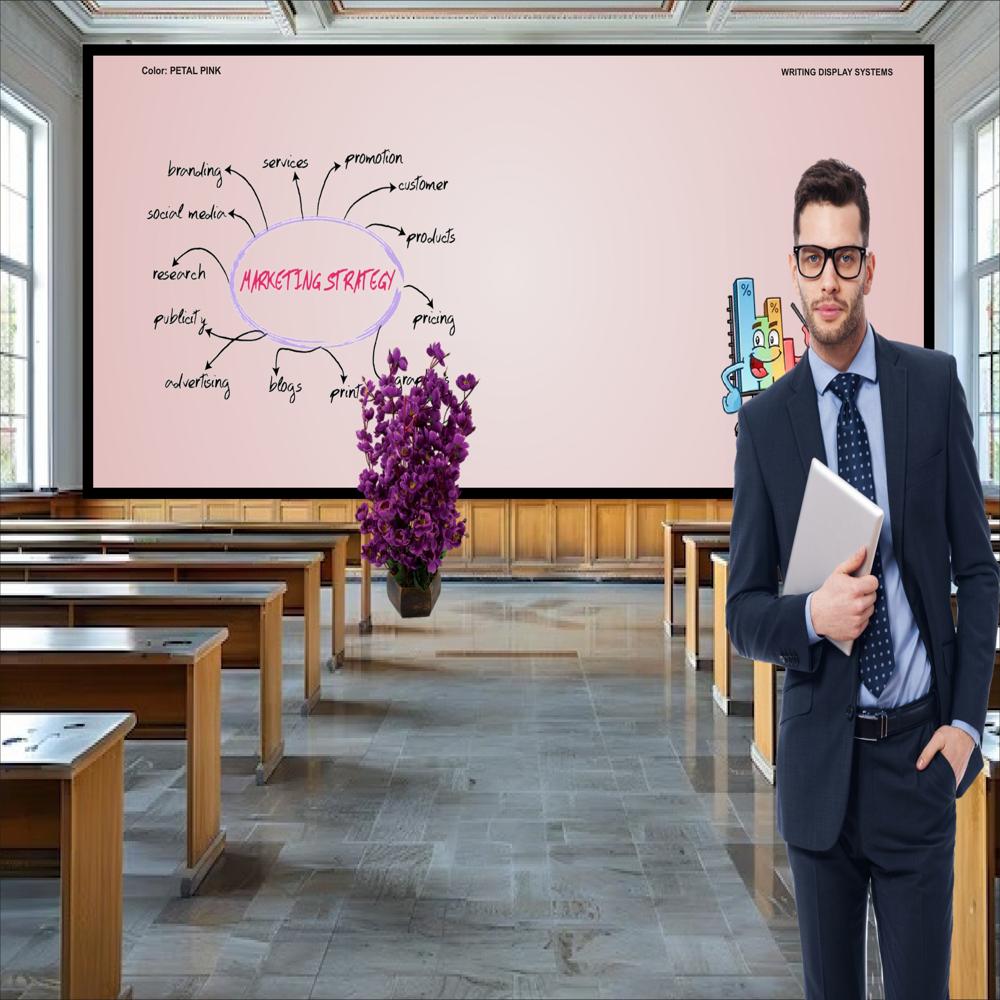 MAGNETIC GLASS WRITING BOARD PETAL PINK WITH BLACK FRAME