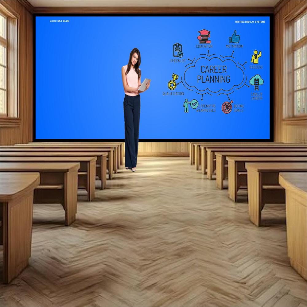 Office MAGNETIC GLASS WRITING BOARD SKY BLUE WITH BLACK FRAME