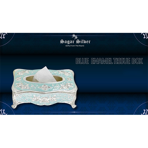 Silver Plated Blue Enamel Tissue Box - Feature: Durable