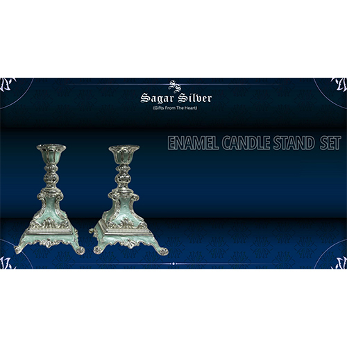 Silver Plated Enamel Candle Stand Set