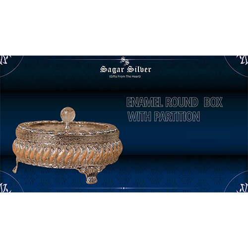 Silver Plated Enamel Round Box With Partition