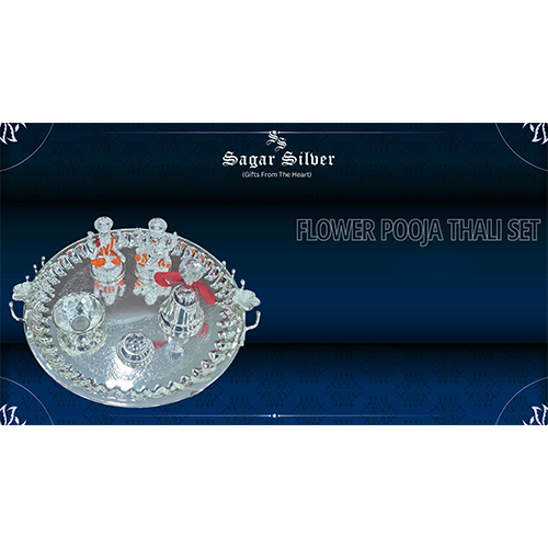 Sliver Plated Flower Pooja Thali Set - Color: Silver