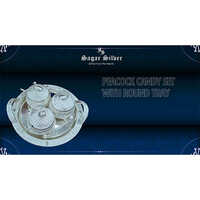 Silver Plated Peacock Candy  Box Set With Round Tray - Design Type: Autique
