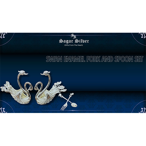 Silver Plated Swan Enamel Fork And Spoon Set - Material: Metal