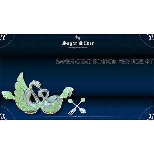 Silver Plated Swans Attached Spoon And Fork Set - Size: Standard