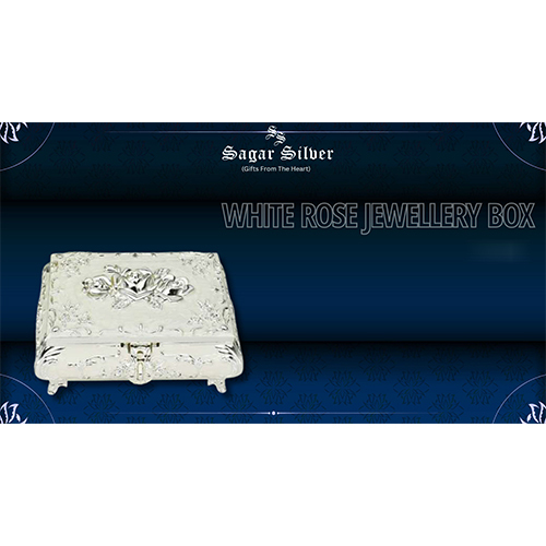 Silver Plated White Rose Jewellery Box - Material: Metal