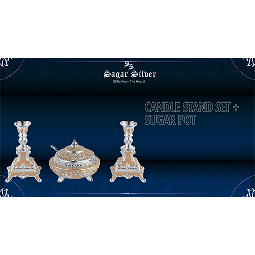 Silver Plated Candle Stand Set And Sugar Pot - Material: Metal