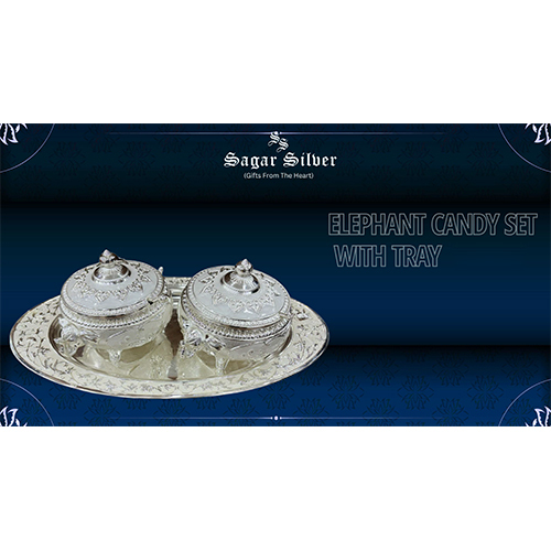 Silver Plated Elephant Candy Box Set With Tray - Feature: Durable
