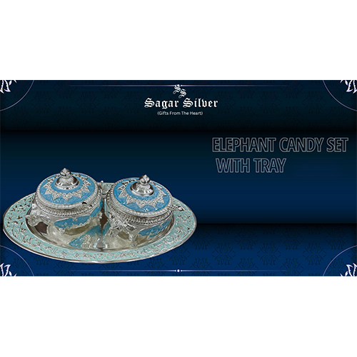 Silver Plated Elephant Candy Box Set With Tray - Feature: Durable