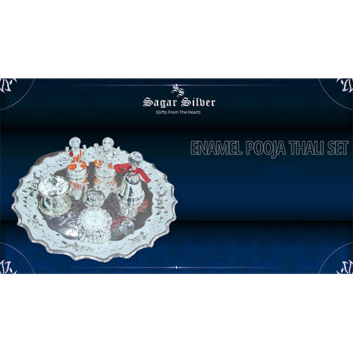Silver Plated Enamel Pooja Thali Set - Design Type: Autique