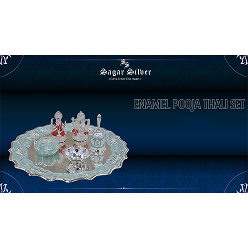 Silver Plated Enamel Pooja Thali Set - Design Type: Autique