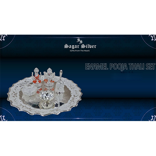 Silver Plated Enamel Pooja Thali Set - Design Type: Autique