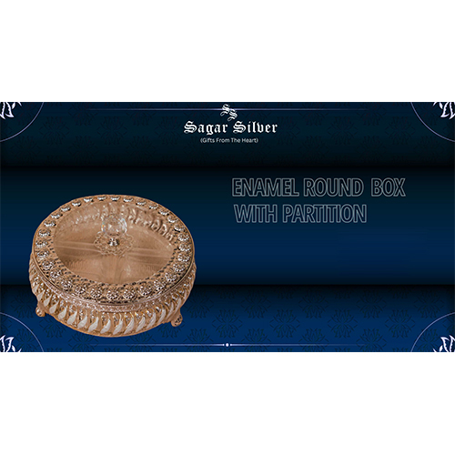 Silver Plated Enamel Round Box With Partition - Design Type: Autique