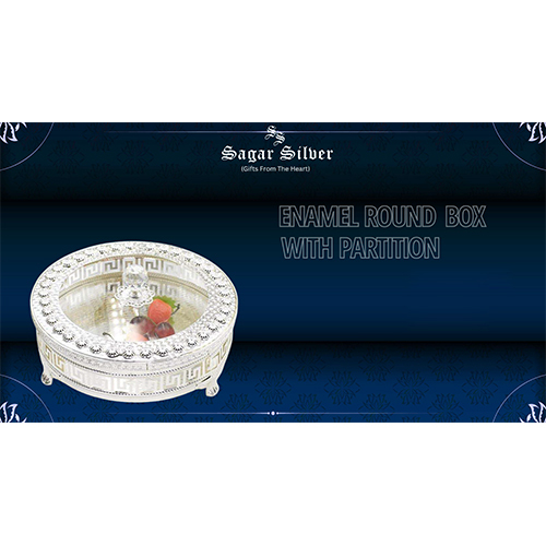 Silver Plated Enamel Round Box With Partition - Design Type: Autique