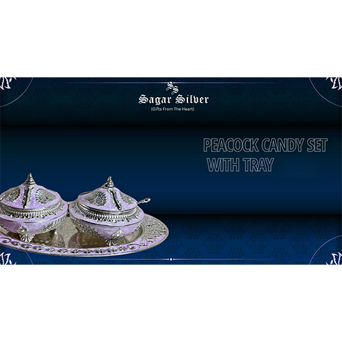 Silver Plated Peacock Candy Box Set With Tray - Material: Metal