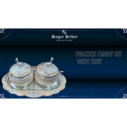 Silver Plated Peacock Candy Box Set With Tray - Material: Metal