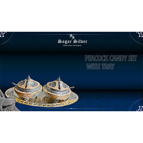 Silver Plated Peacock Candy Box Set With Tray - Material: Metal