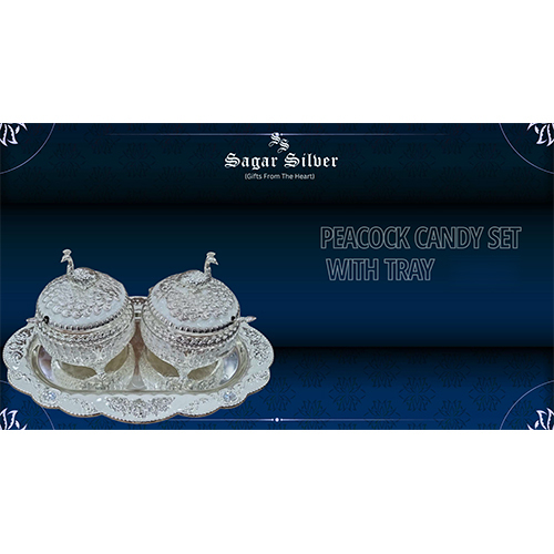 Silver Plated Peacock Candy Box Set With Tray - Material: Metal
