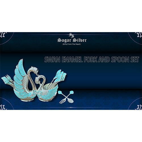 Silver Plated Swan Enamel Fork And Spoon Set - Standard Size, Silver Color | Elegant Indian Design With Decorative Swan Accents