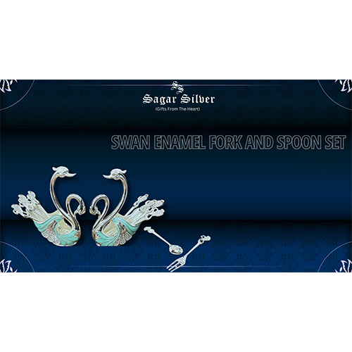 Silver Plated Swan Enamel Fork And Spoon Set - Standard Size, Silver Color | Elegant Indian Design With Decorative Swan Accents