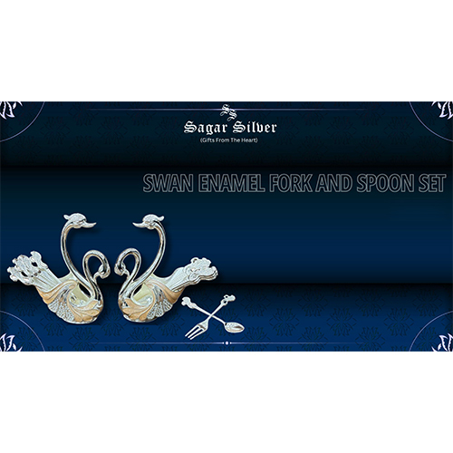 Silver Plated Swan Enamel Fork And Spoon Set - Standard Size, Silver Color | Elegant Indian Design With Decorative Swan Accents