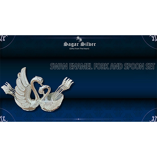Silver Plated Swan Enamel Fork And Spoon Set - Standard Size, Silver Color | Elegant Indian Design With Decorative Swan Accents