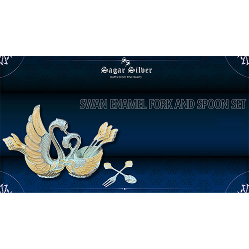 Silver Plated Swan Enamel Fork And Spoon Set - Standard Size, Silver Color | Elegant Indian Design With Decorative Swan Accents