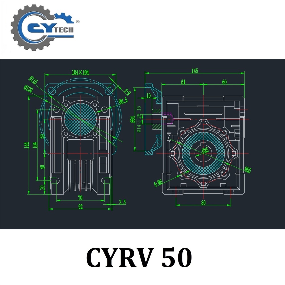 CHENYUE Worm Gearbox NMRV050 Input 14/11/19mm Output 25mm Speed Ratio from 5:1 to 100:1 Free Maintenance for industrial Applications