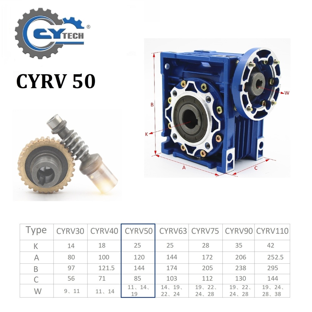 CHENYUE Worm Gearbox NMRV050 Input 14/11/19mm Output 25mm Speed Ratio from 5:1 to 100:1 Free Maintenance for industrial Applications