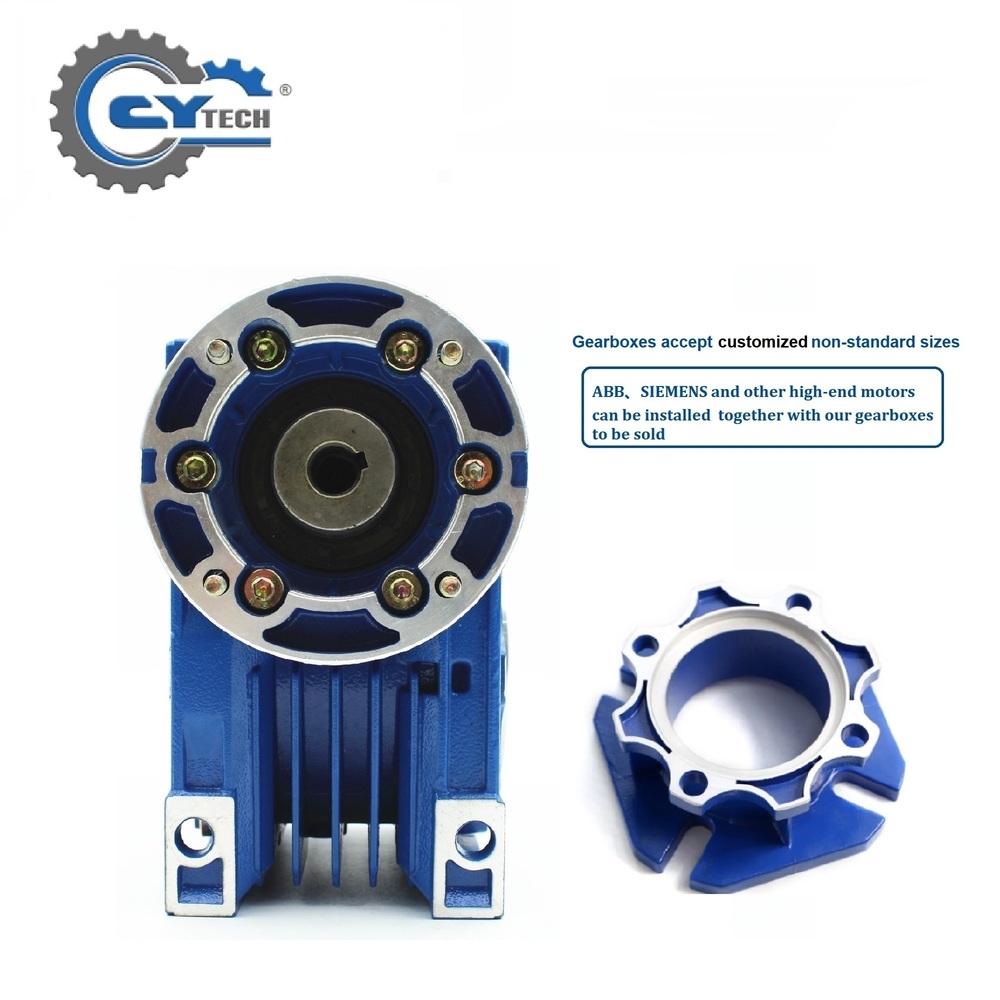 Chenyue Worm Gearbox Nmrv050 Input 14/11/19mm Output 25mm Speed Ratio From 5:1 To 100:1 Free Maintenance For Industrial Applications - Color: Blue