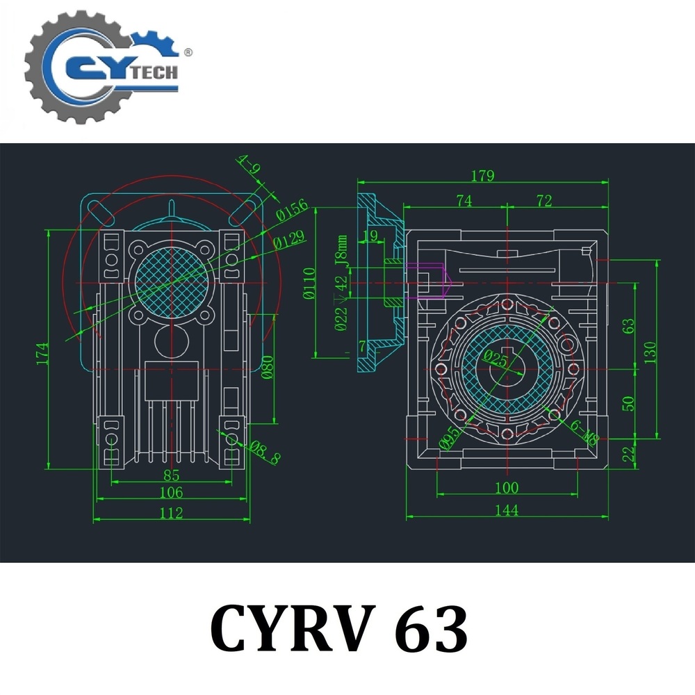 Chenyue Worm Gear Reducer Nmrv063 Nmrv 63 Input 14/11/19mm Output 25mm Speed Ratio From 5:1 To 100:1 Speed Reducer Reduction Box - Color: Blue