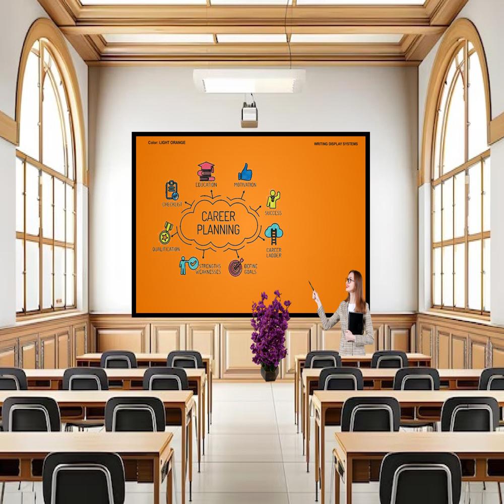 MAGNETIC GLASS WRITING BOARD DEEP ORANGE WITH BLACK FRAME
