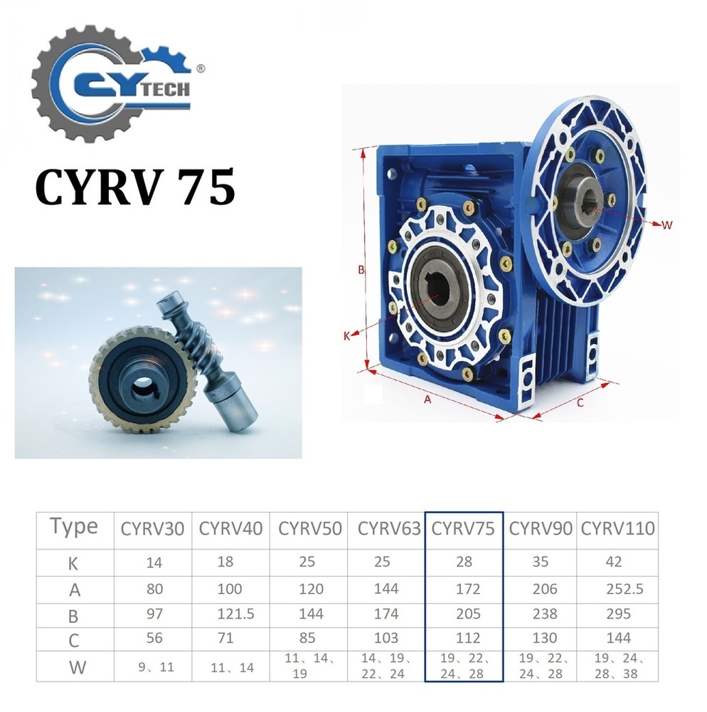 Chenyue Worm Gearbox Nmrv75 Nmrv075 Input 19/22/14/24/28mm Output 28mm Speed Ratio From 5:1 To 100:1 Speed Reduction Free Maintenance - Color: Blue