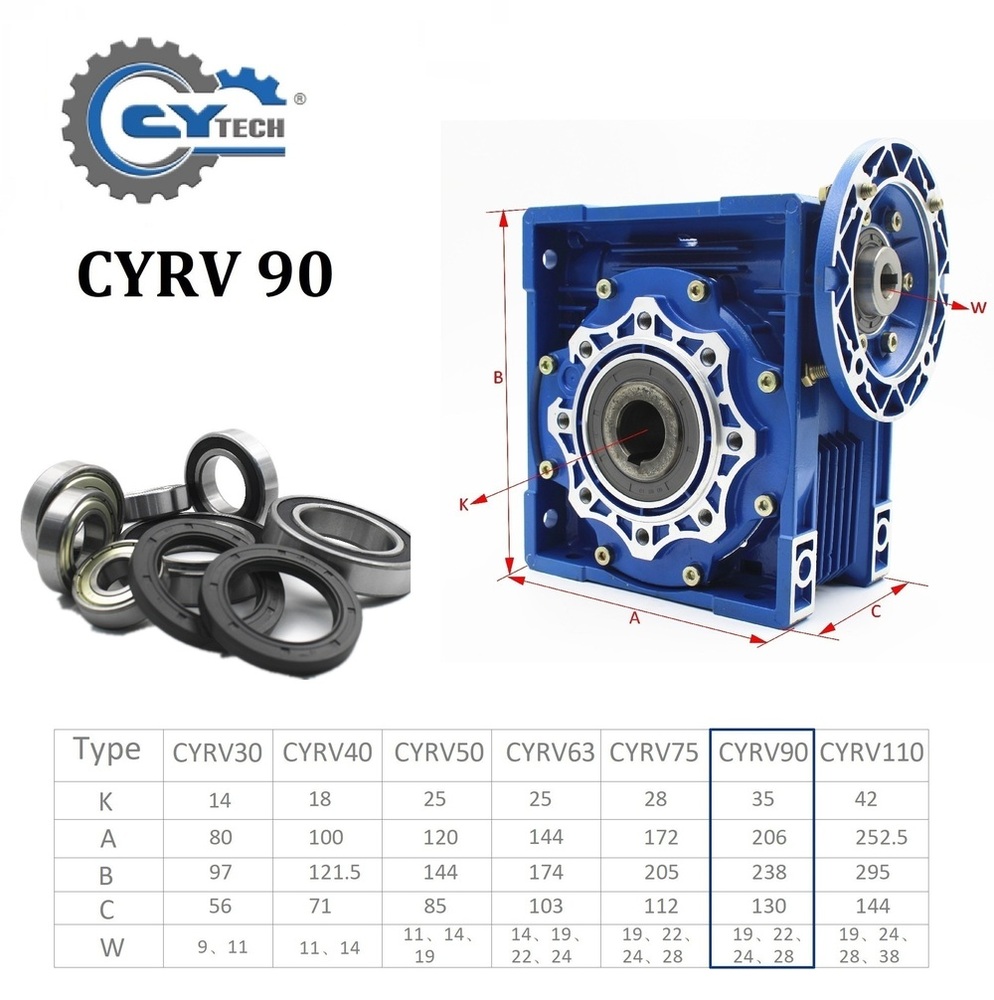 CHENYUE Worm Gearbox Reducer NMRV 90 Sliver Suppliers Input19/22/24/28mm Output 35mm Speed Ratio from 5:1 to 100:1 Free Maintenance