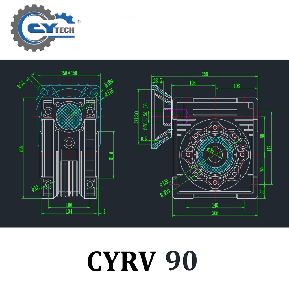 CHENYUE Worm Gearbox Reducer NMRV 90 Sliver Suppliers Input19/22/24/28mm Output 35mm Speed Ratio from 5:1 to 100:1 Free Maintenance