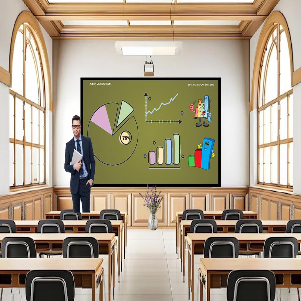 MAGNETIC GLASS WRITING BOARD OLIVE GREEN WITH BLACK FRAME